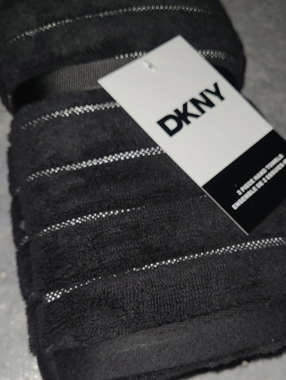 DKNY Black Striped Hand Towel Set